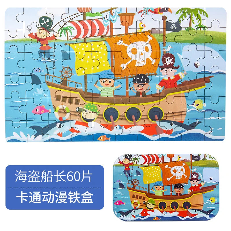 60-Piece Wooden Puzzle Set - Educational Jigsaw Toys for Kids