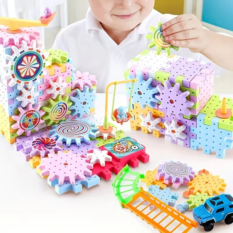 Kids Electric Gear Building Toy – Motorized Spinning Gears STEM Construction Set for Ages 6-12