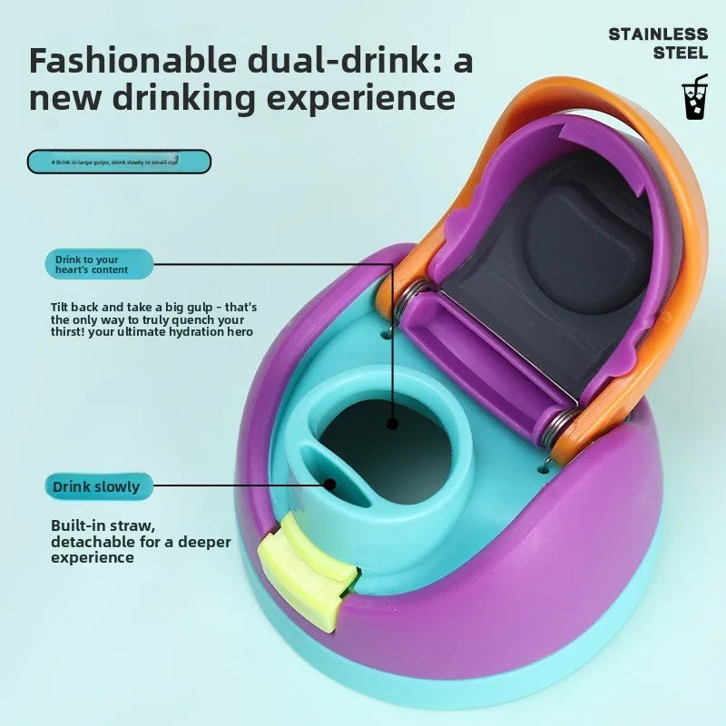 Kids Insulated Straw Water Bottle - 16/19/24/32oz Stainless Steel Thermos