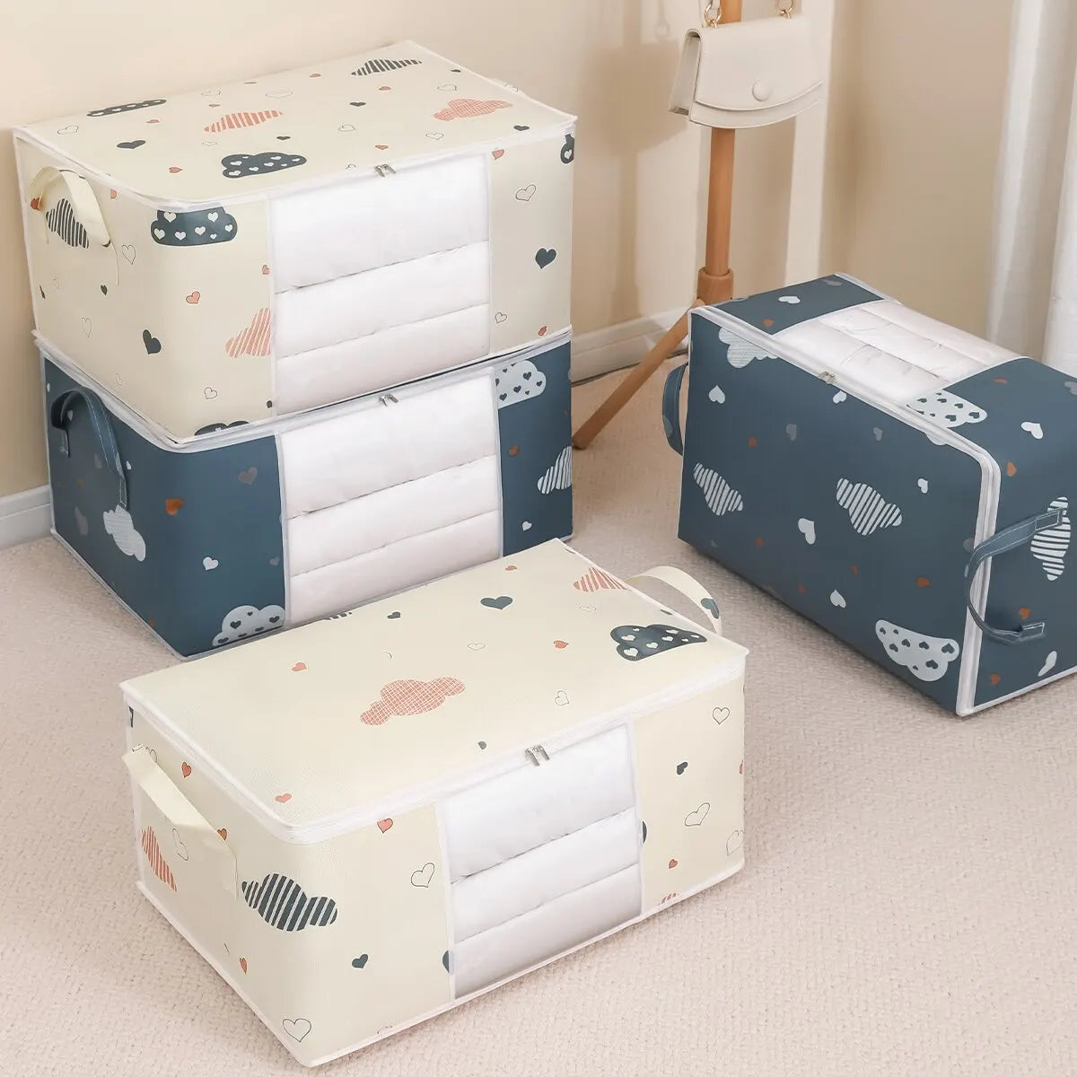 Large Capacity Storage Bag Organizer - Foldable Clothes & Bedding Organizer with Reinforced Handles
