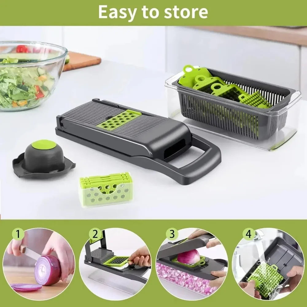 14-in-1 Multifunctional Vegetable Chopper & Slicer – Onion Dicer, Food Grater & Kitchen Tool Set