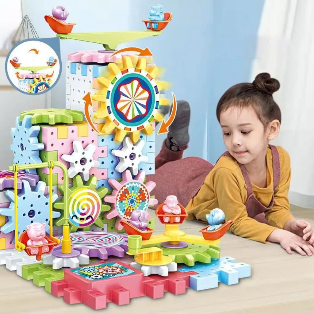 Kids Electric Gear Building Toy – Motorized Spinning Gears STEM Construction Set for Ages 6-12