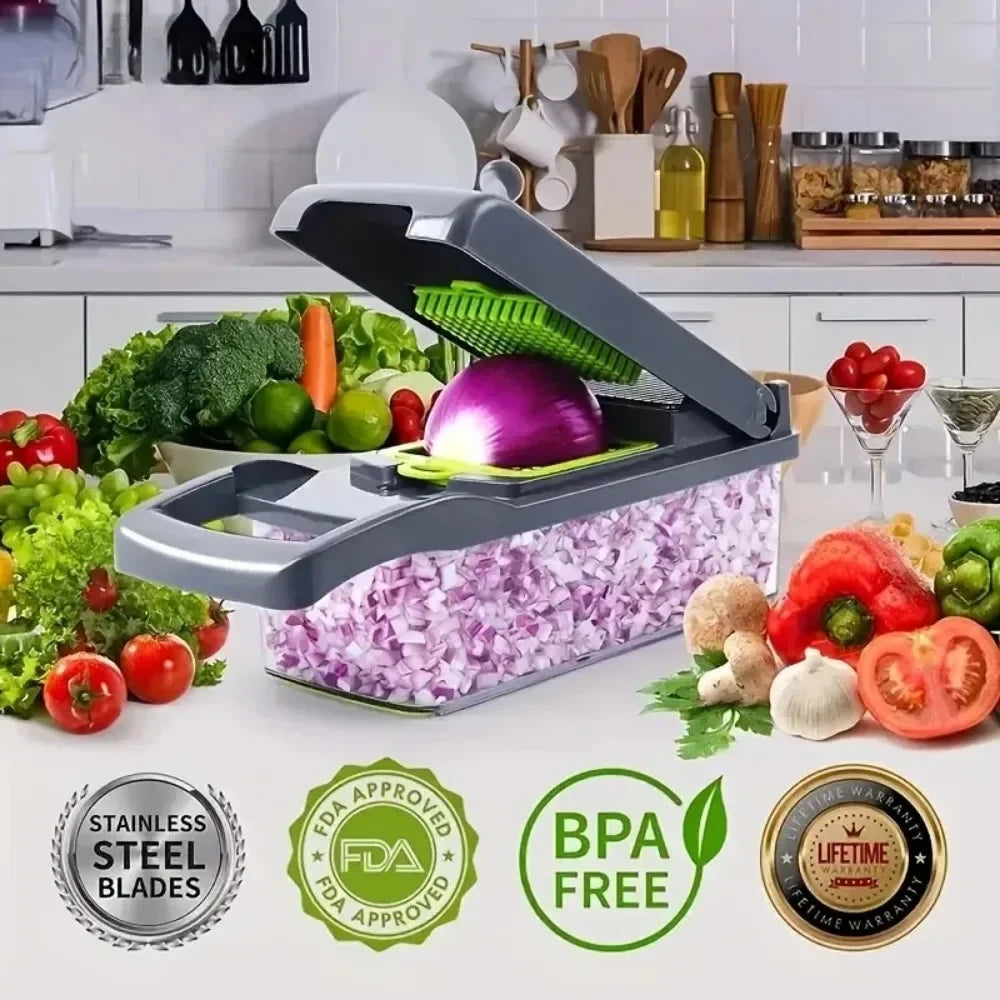 14-in-1 Multifunctional Vegetable Chopper & Slicer – Onion Dicer, Food Grater & Kitchen Tool Set