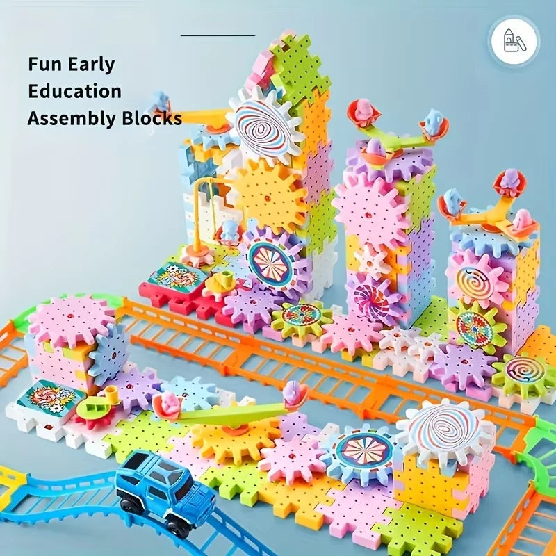 Kids Electric Gear Building Toy – Motorized Spinning Gears STEM Construction Set for Ages 6-12