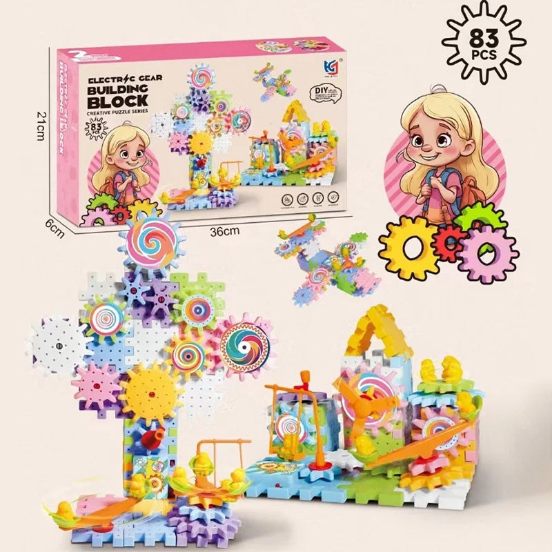 Kids Electric Gear Building Toy – Motorized Spinning Gears STEM Construction Set for Ages 6-12