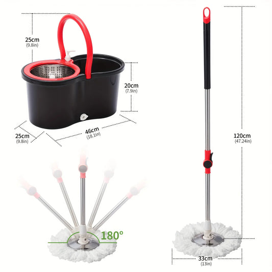 360° Spin Mop & Bucket System – Adjustable Stainless Steel Handle, 3 Microfiber Heads Included